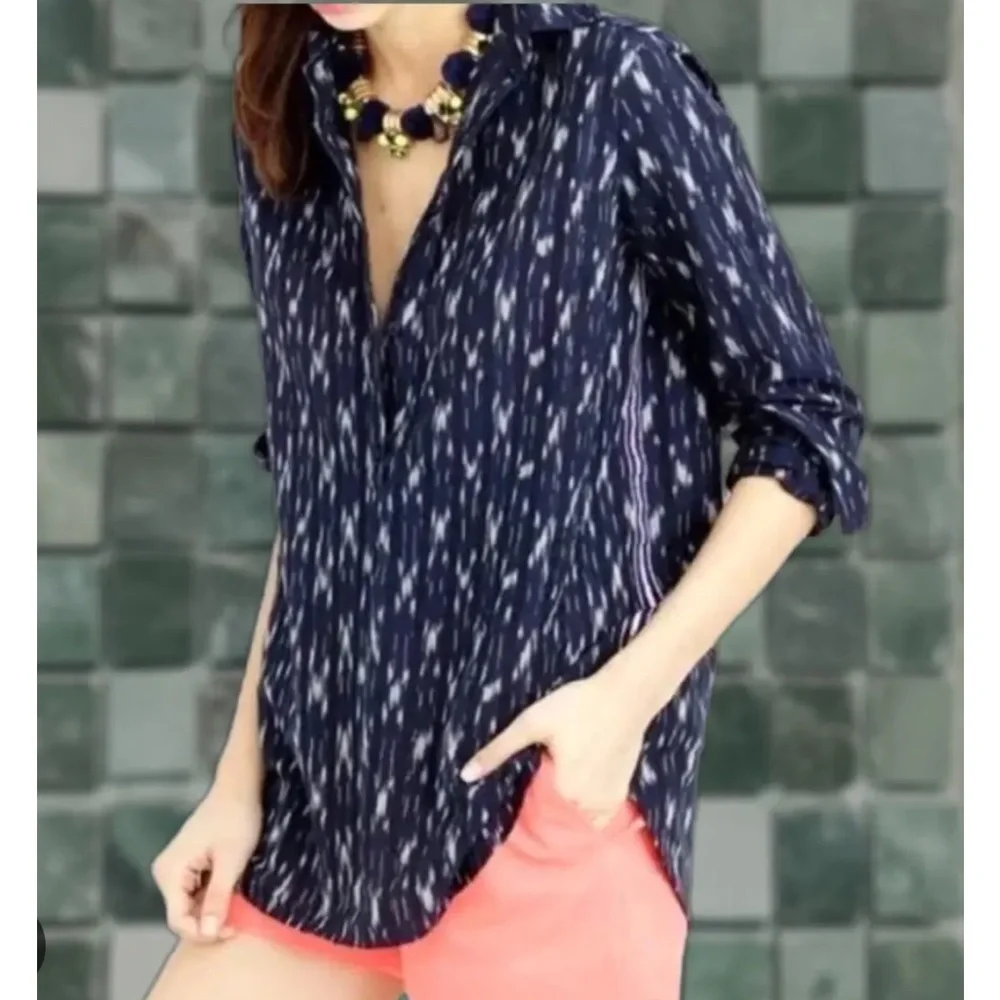 J. Crew Cobalt Blue/Cream Chevron V-Neck Pullover Top M NWOT